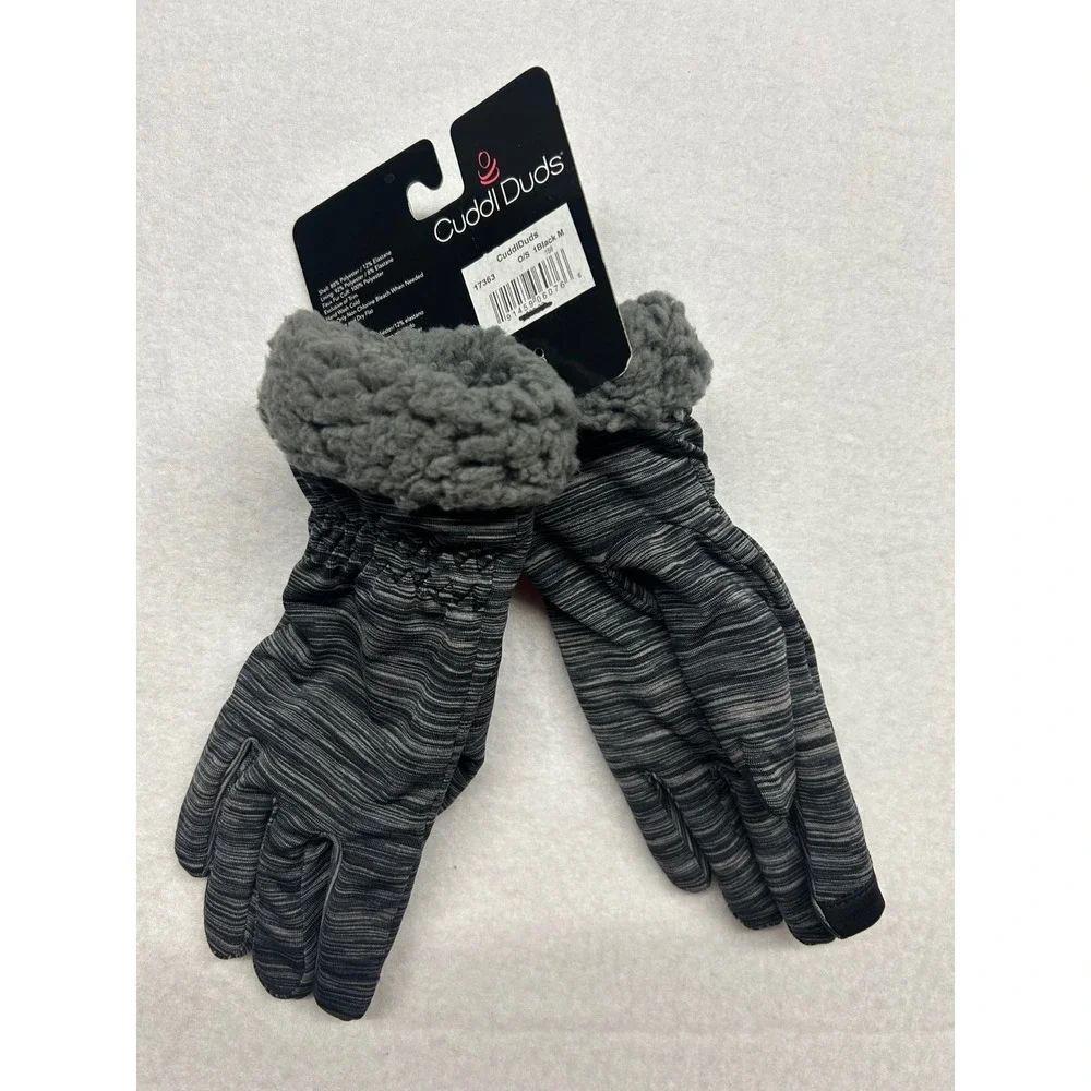 Cuddl Duds Womens Stretch Gloves Plush Lining Touch Screen Black Gray Space Dye